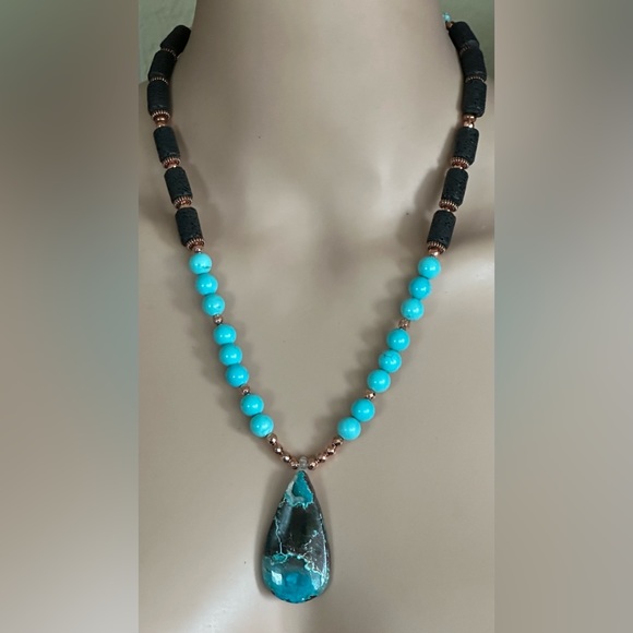 Handmade Jewelry - 24 inch Turquoise and Lava bead Necklace NWOT